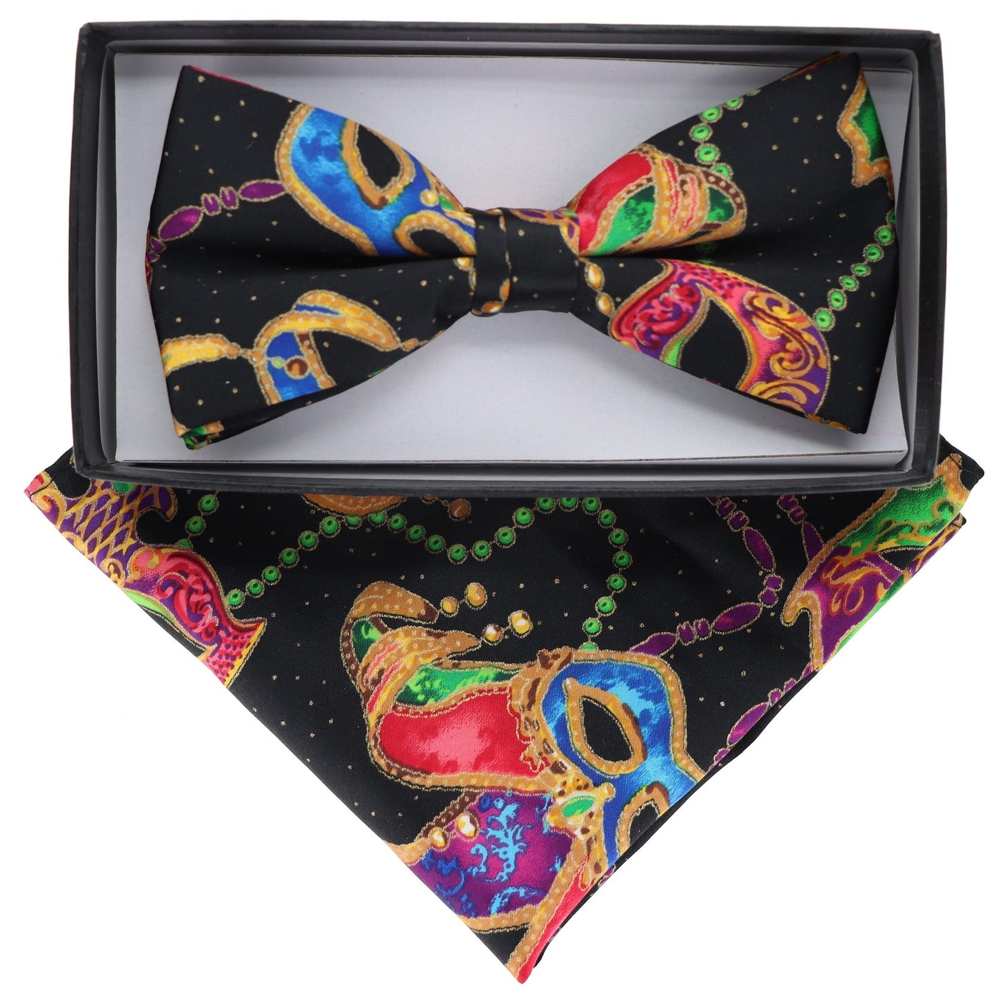 Vittorio Farina Mardi Gras Printed Bow Tie and Pocket Square