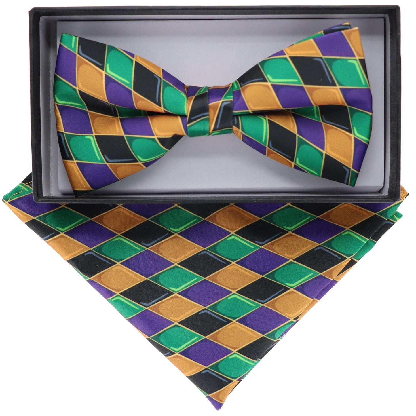 Vittorio Farina Mardi Gras Printed Bow Tie and Pocket Square