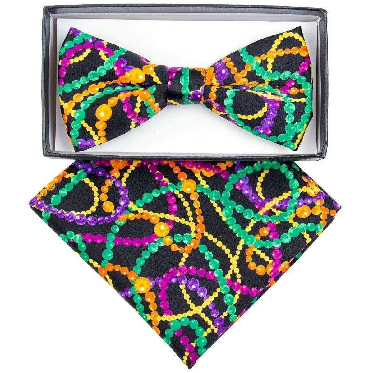 Vittorio Farina Mardi Gras Printed Bow Tie and Pocket Square