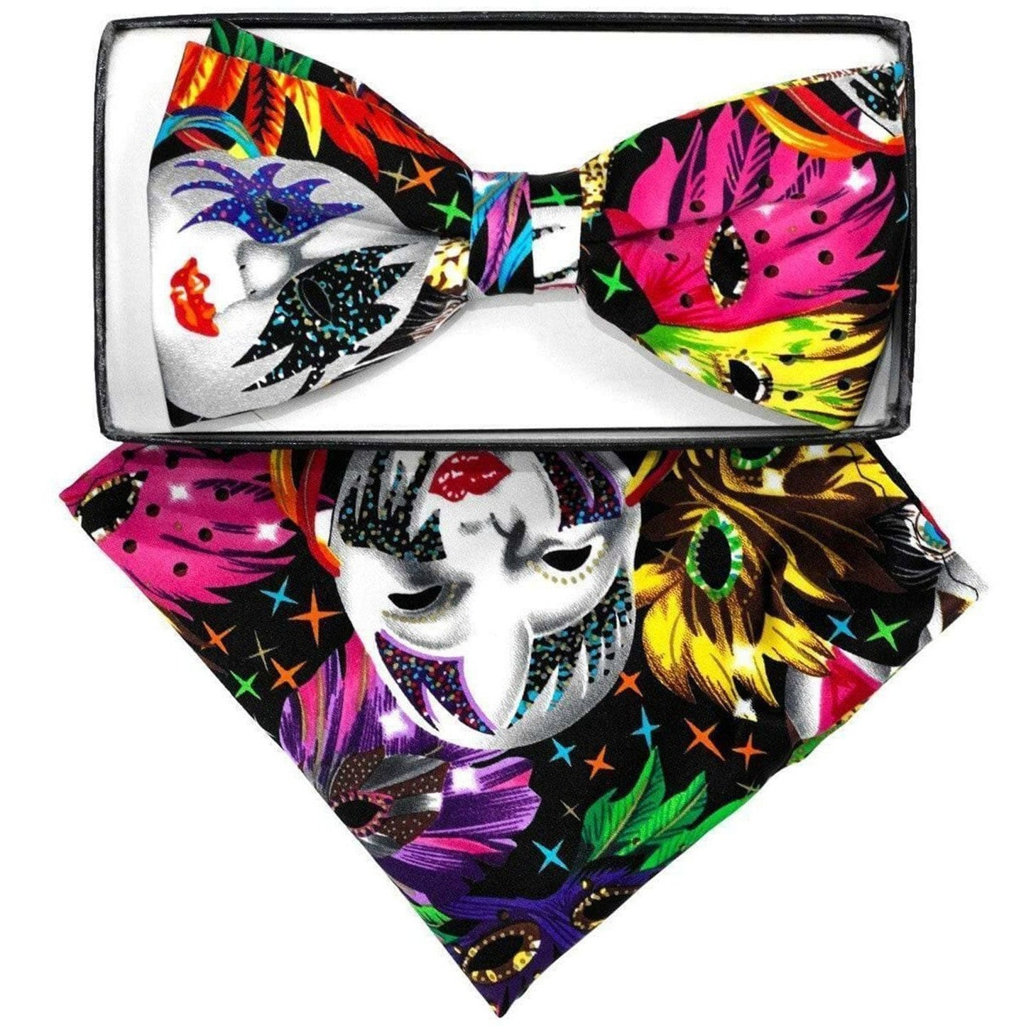 Vittorio Farina Mardi Gras Printed Bow Tie and Pocket Square