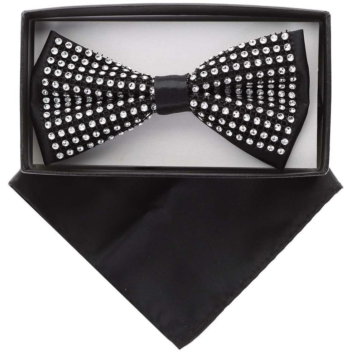 VITTORIO FARINA Rhinestone Bowtie & Pocket Square