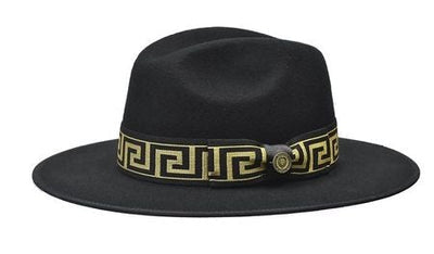 BRUNO CAPELO WESLEY WE-975 WIDE BRIM AUSTRALIAN WOOL FEDORA HAT | BLACK WITH GOLD VERSACE BAND