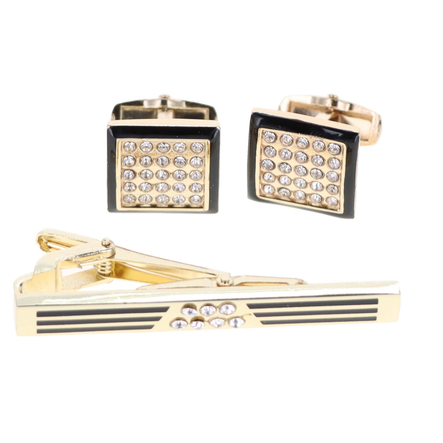 Vittorio Vico Gold and Silver Enamel Cufflinks & Tie Bar Set