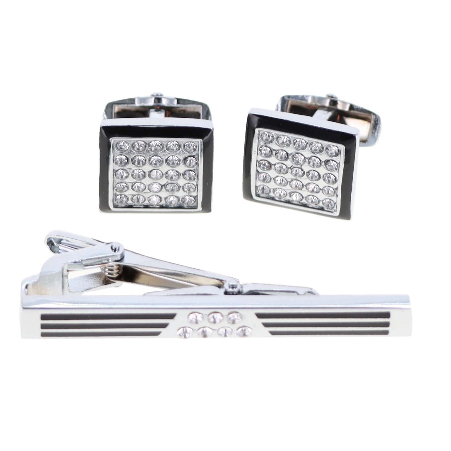 Vittorio Vico Gold and Silver Enamel Cufflinks & Tie Bar Set