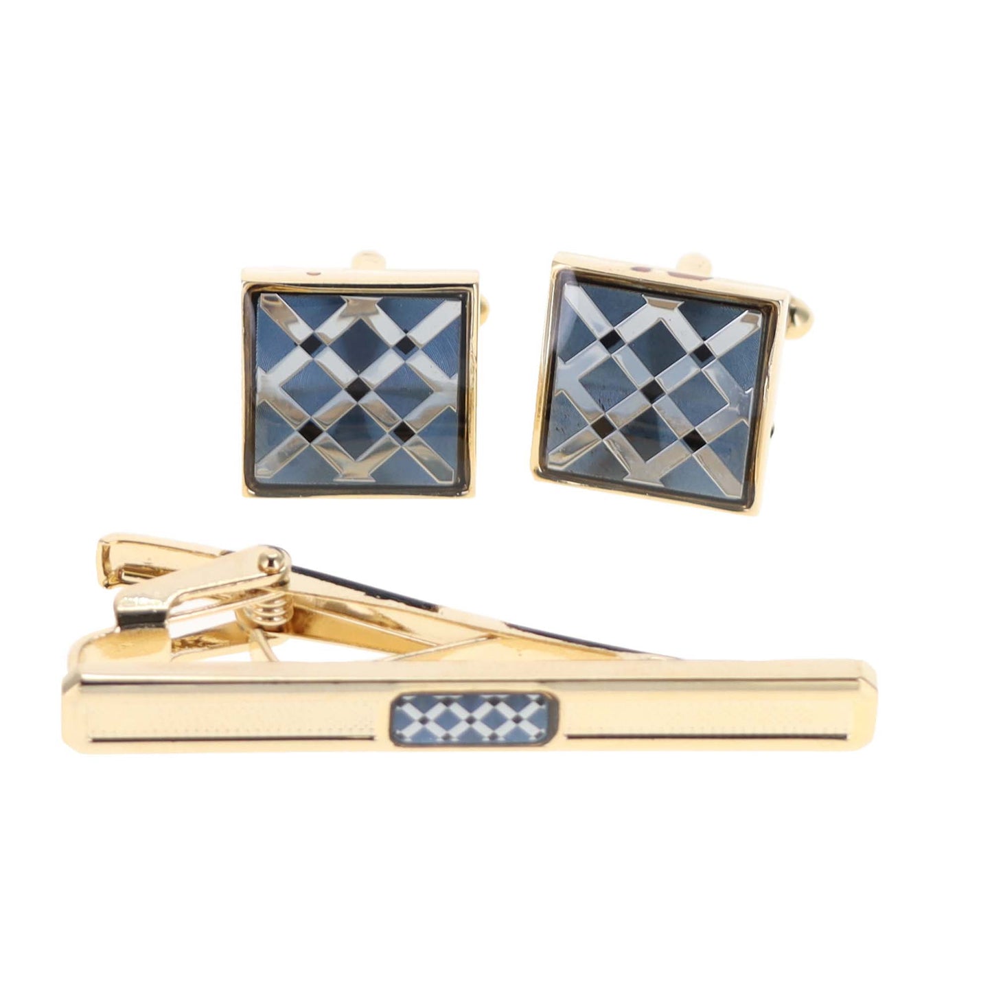 Vittorio Vico Gold and Silver Enamel Cufflinks & Tie Bar Set