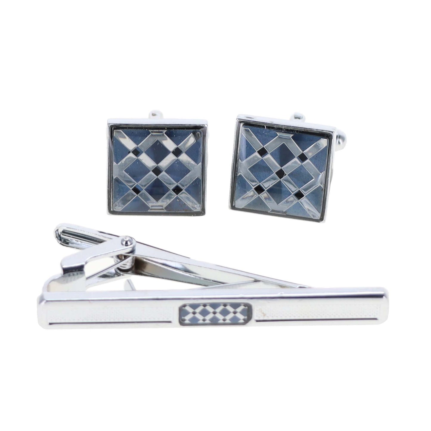 Vittorio Vico Gold and Silver Enamel Cufflinks & Tie Bar Set