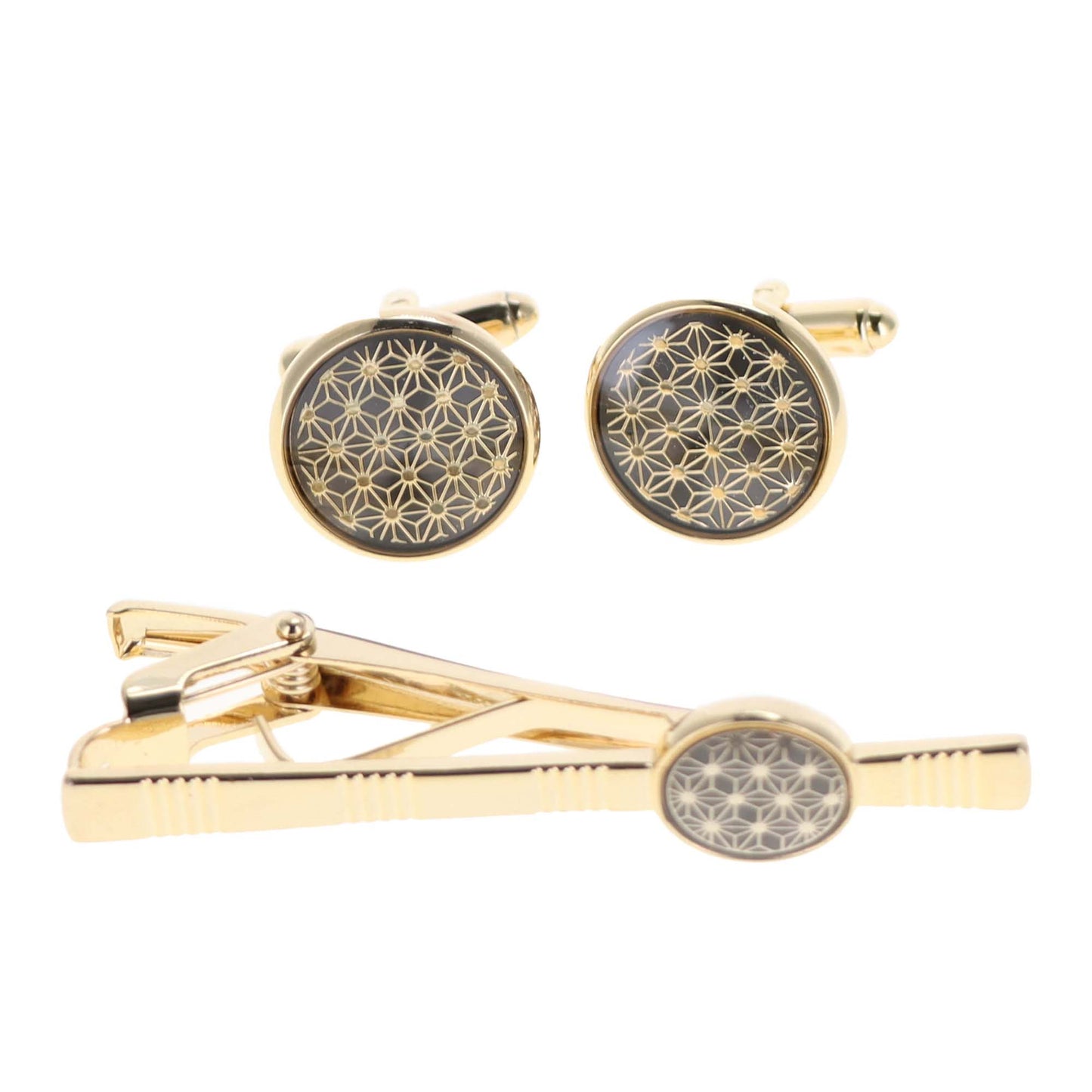 Vittorio Vico Gold and Silver Enamel Cufflinks & Tie Bar Set