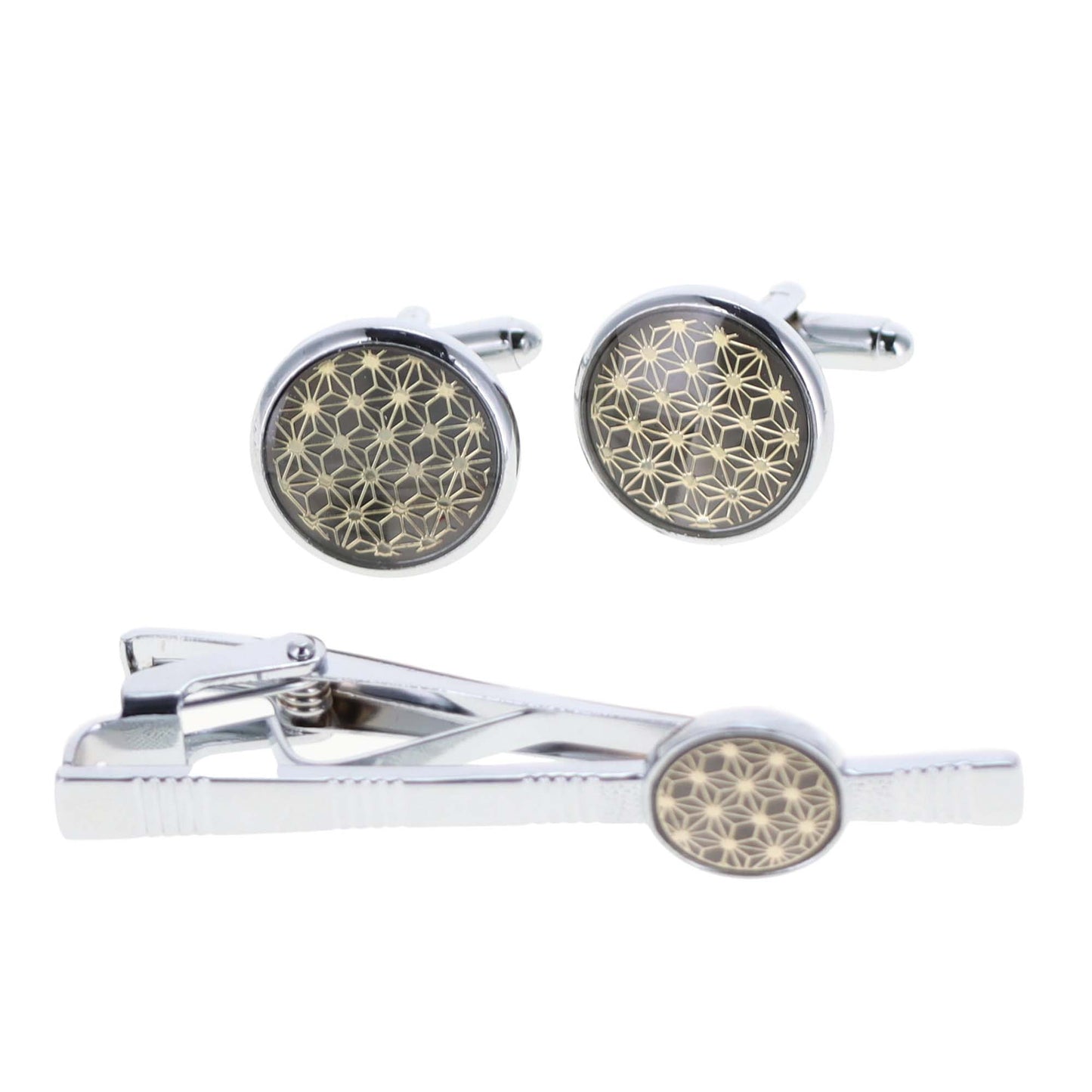 Vittorio Vico Gold and Silver Enamel Cufflinks & Tie Bar Set