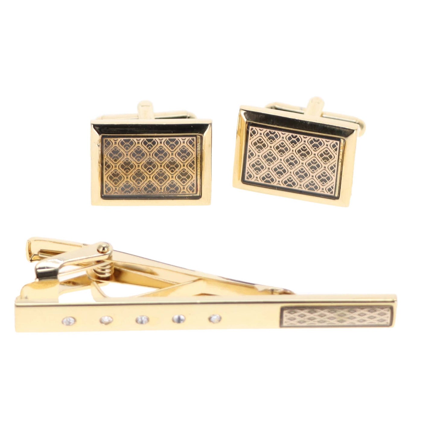 Vittorio Vico Gold and Silver Enamel Cufflinks & Tie Bar Set