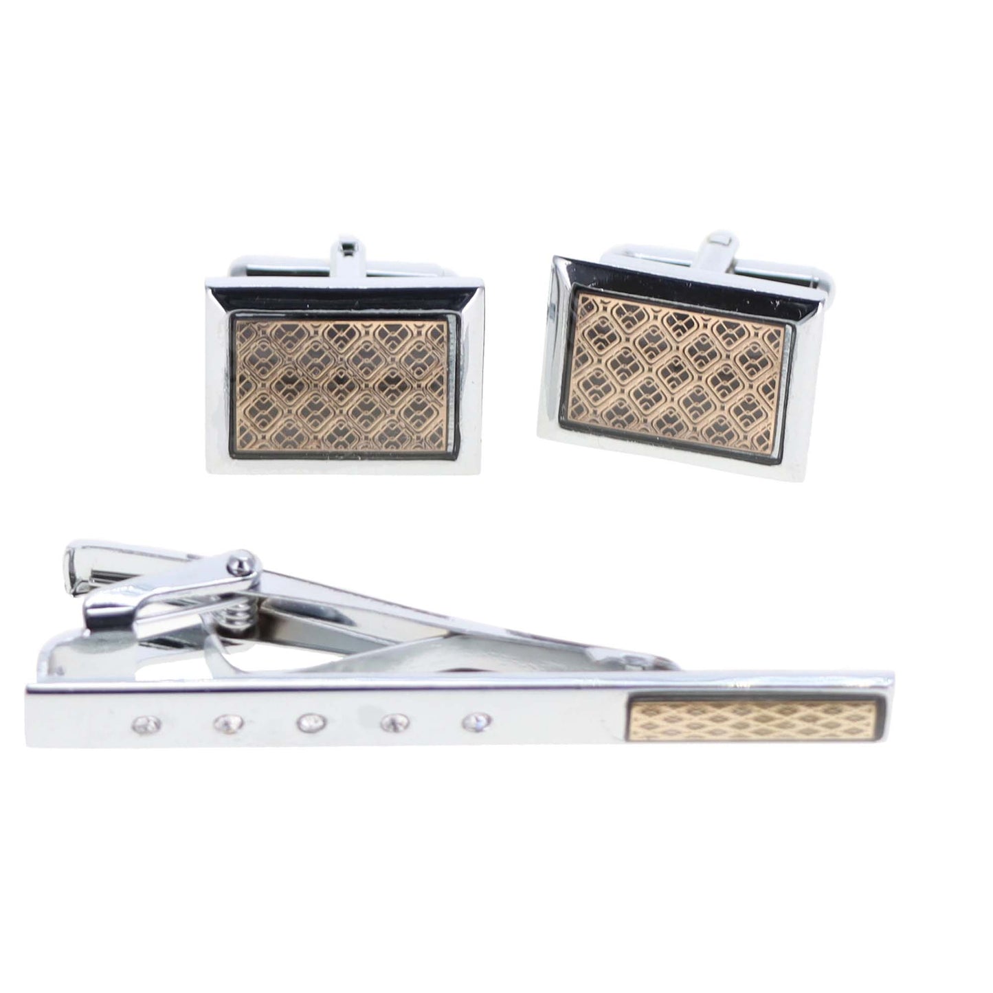 Vittorio Vico Gold and Silver Enamel Cufflinks & Tie Bar Set