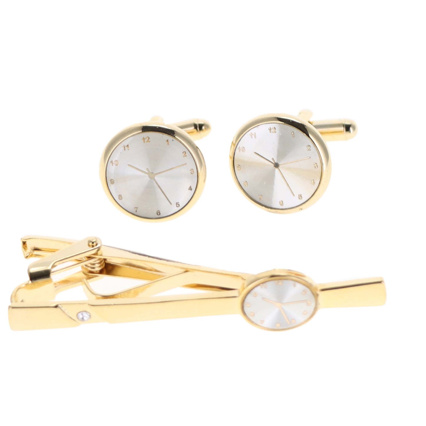 Vittorio Vico Gold and Silver Enamel Cufflinks & Tie Bar Set