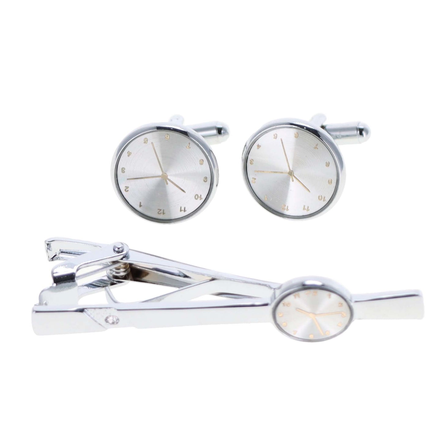 Vittorio Vico Gold and Silver Enamel Cufflinks & Tie Bar Set