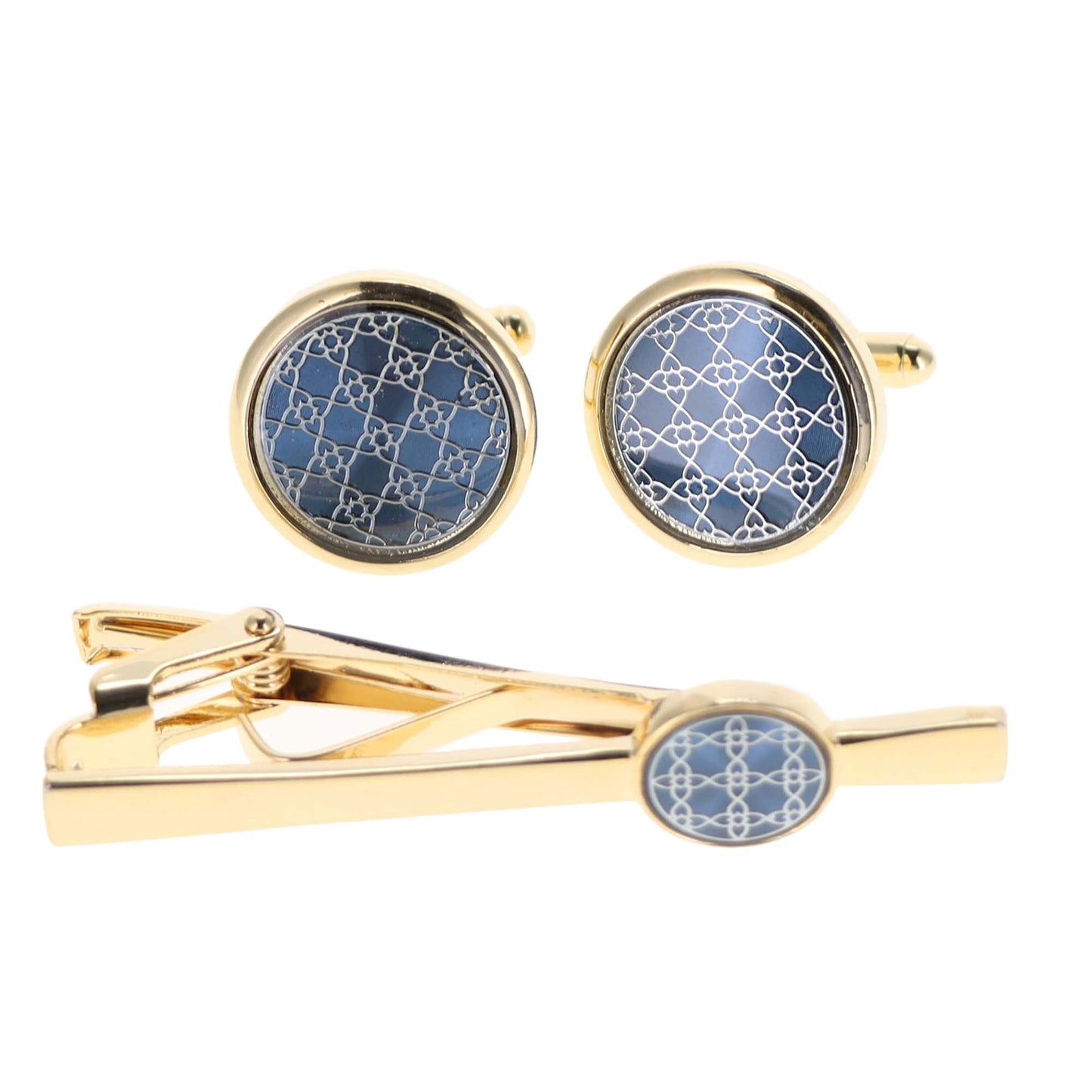 Vittorio Vico Gold and Silver Enamel Cufflinks & Tie Bar Set