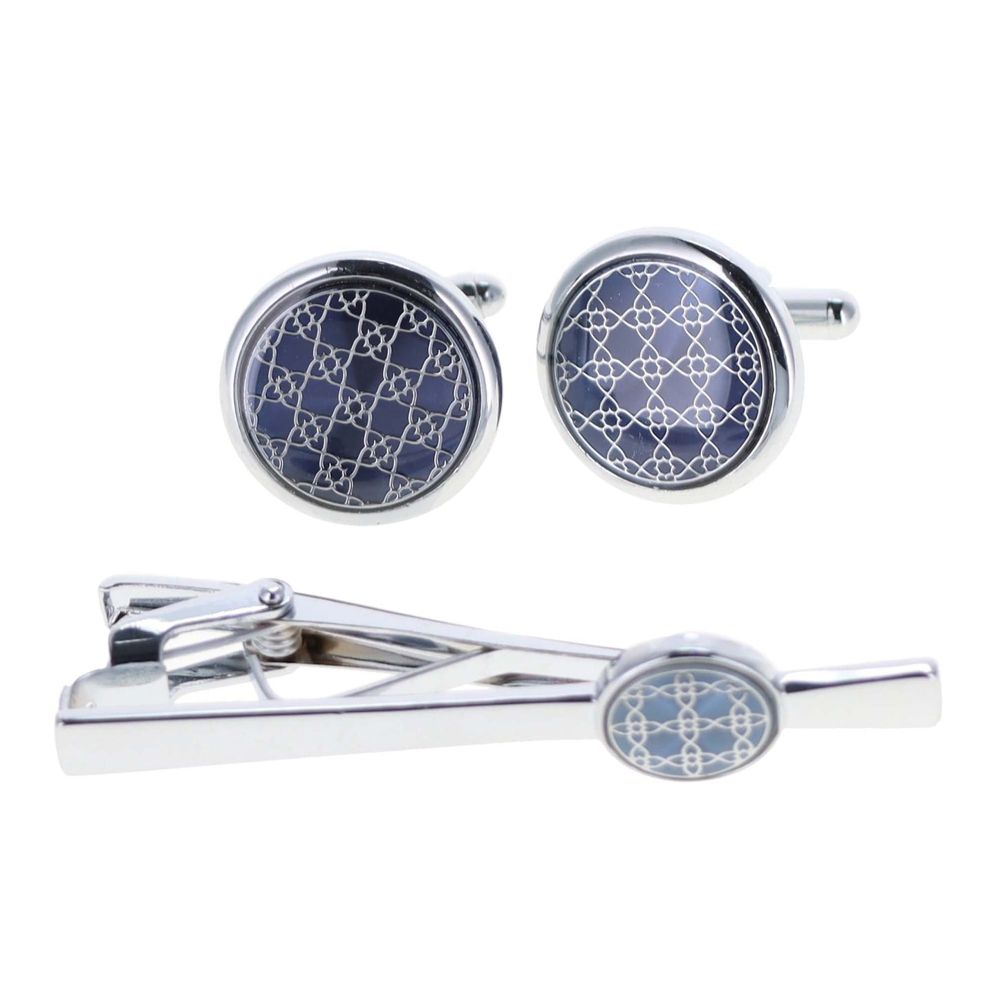 Vittorio Vico Gold and Silver Enamel Cufflinks & Tie Bar Set