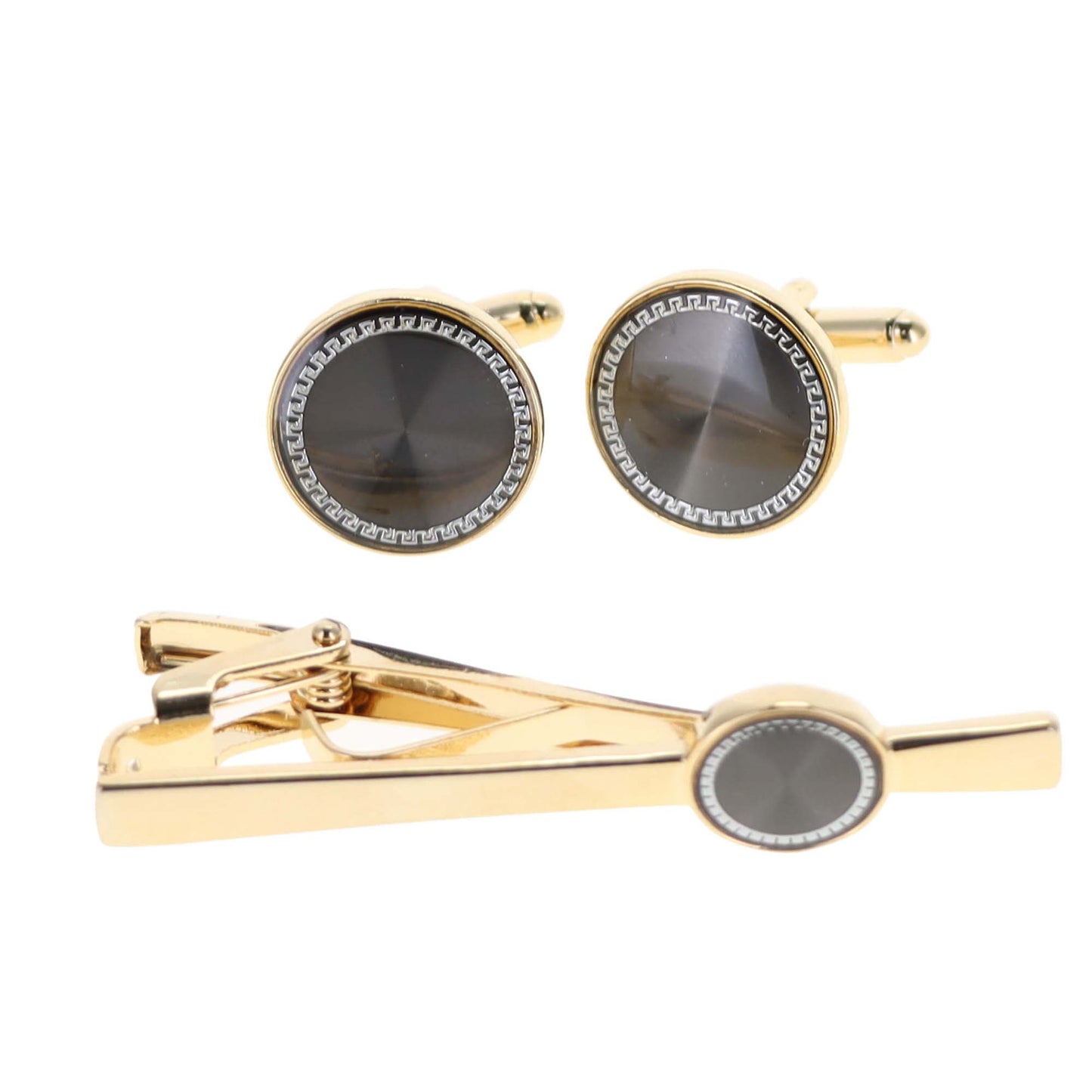 Vittorio Vico Gold and Silver Enamel Cufflinks & Tie Bar Set