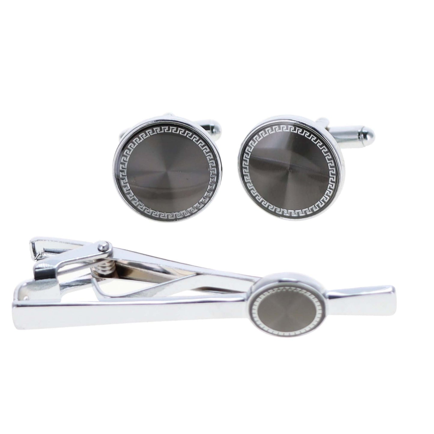 Vittorio Vico Gold and Silver Enamel Cufflinks & Tie Bar Set