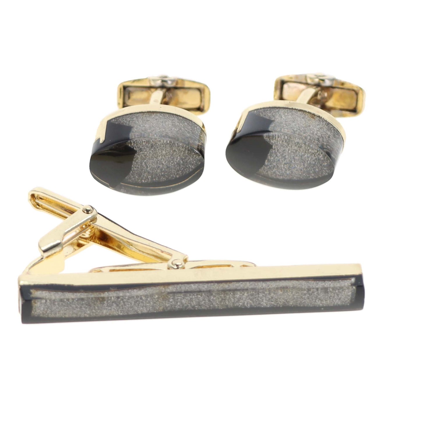 Vittorio Vico Gold and Silver Enamel Cufflinks & Tie Bar Set