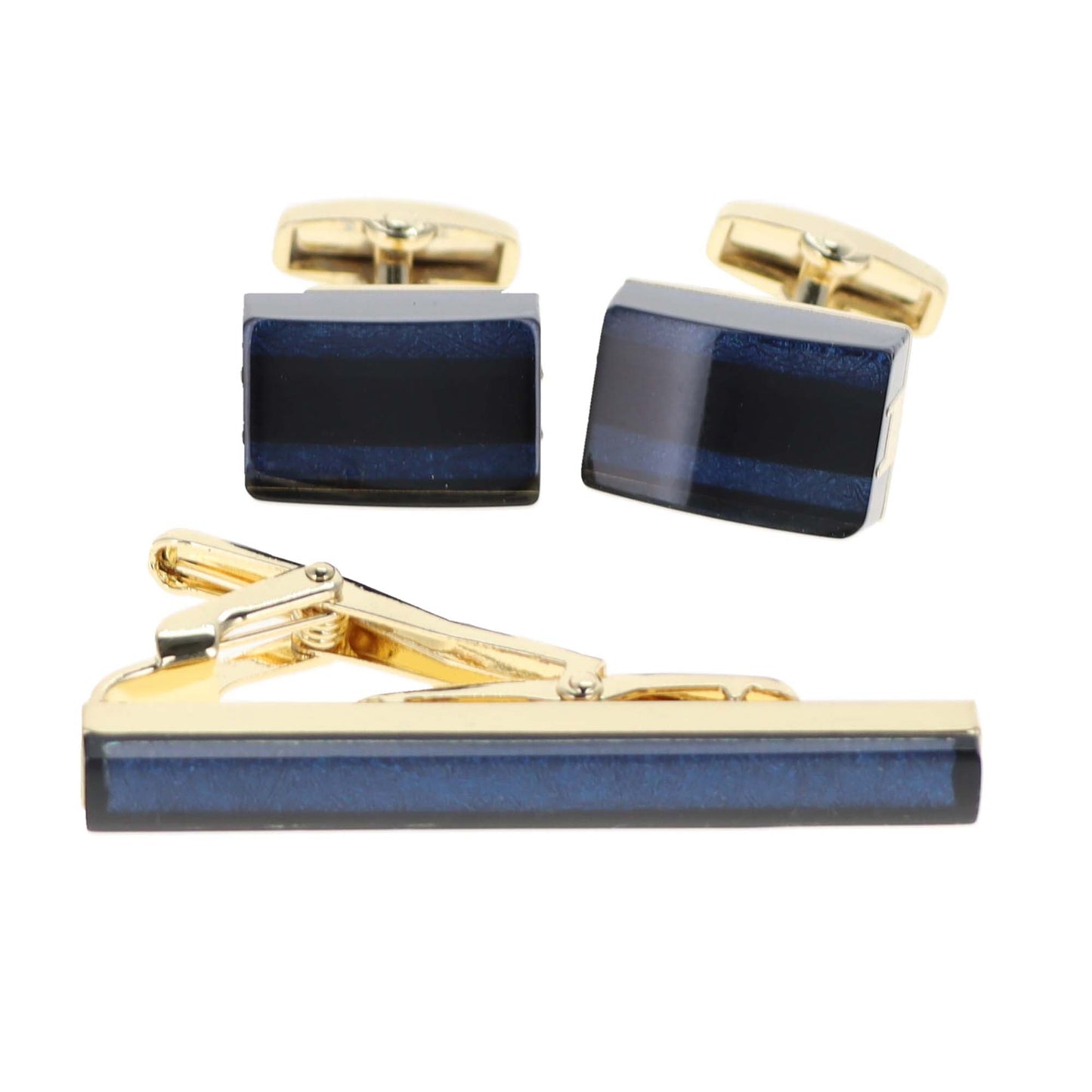 Vittorio Vico Gold and Silver Enamel Cufflinks & Tie Bar Set