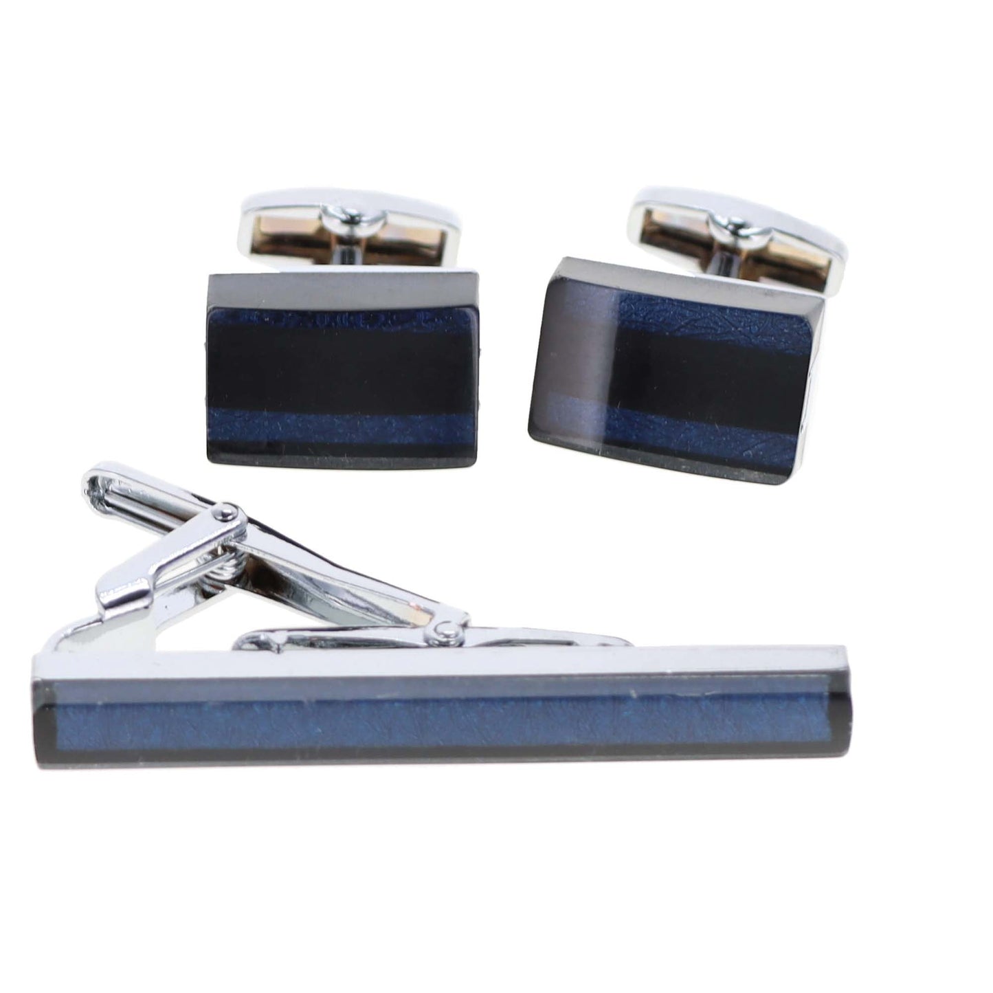 Vittorio Vico Gold and Silver Enamel Cufflinks & Tie Bar Set