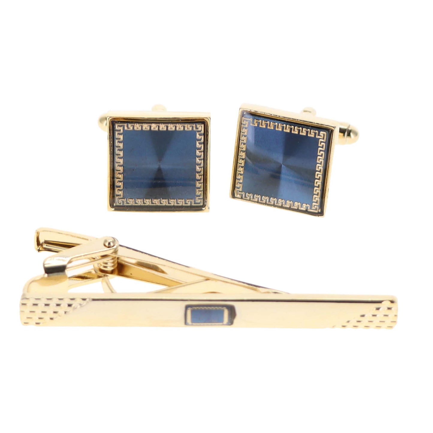 Vittorio Vico Gold and Silver Enamel Cufflinks & Tie Bar Set