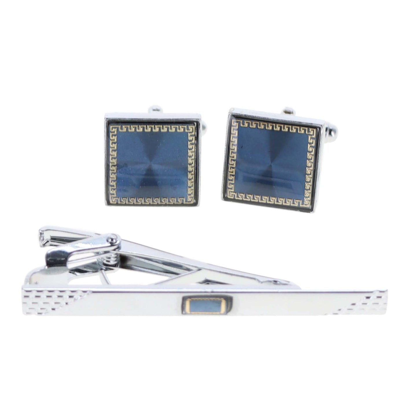 Vittorio Vico Gold and Silver Enamel Cufflinks & Tie Bar Set