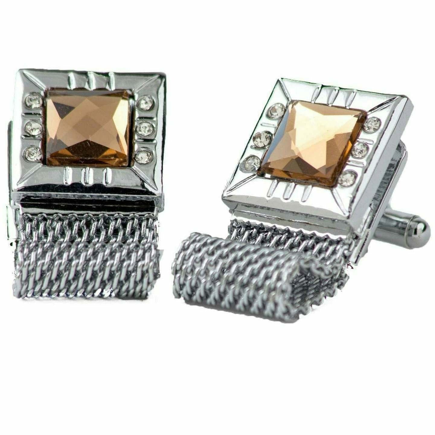 Vittorio Vico Vibrant Colorful Square Crystal Chain Cufflinks in Square Setting