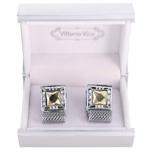 Vittorio Vico Vibrant Colorful Square Crystal Chain Cufflinks in Square Setting