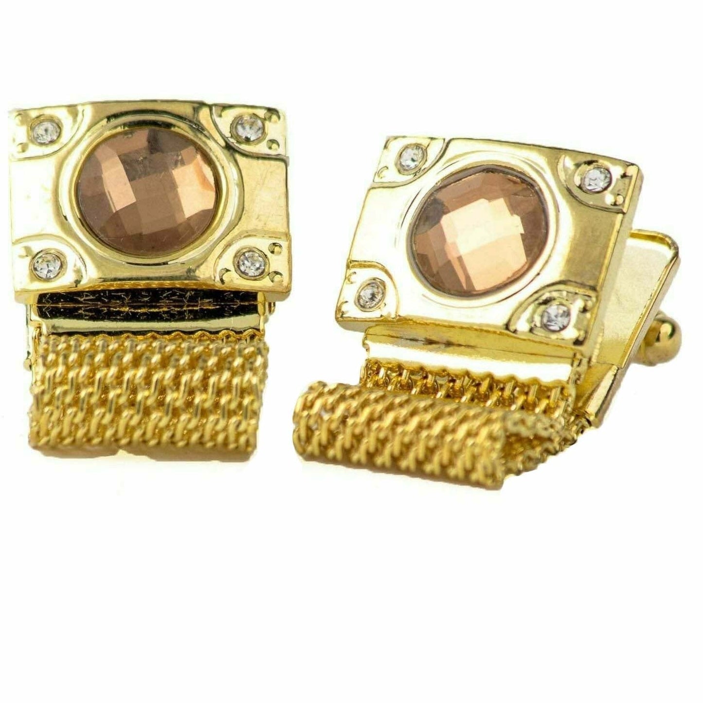 Vittorio Vico Vibrant Colorful Square Crystal Chain Cufflinks in Round Setting