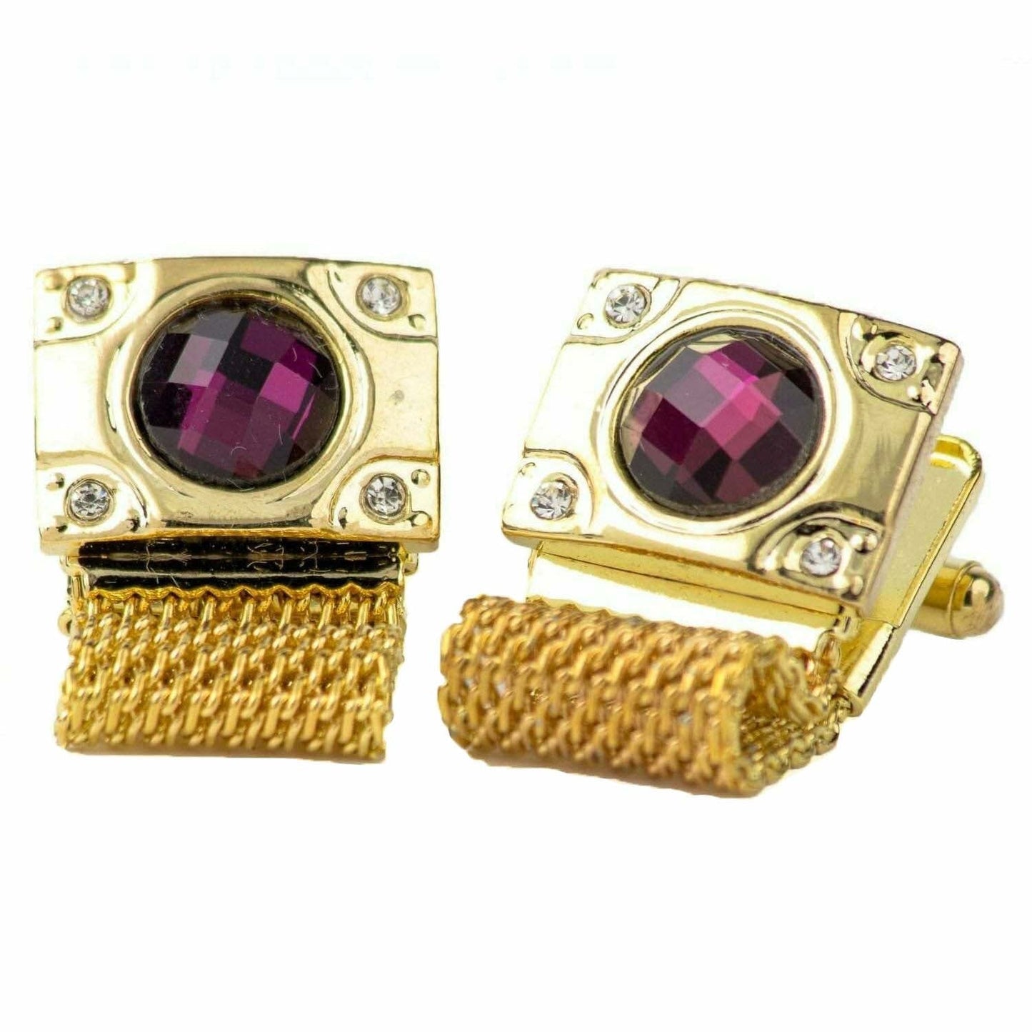 Vittorio Vico Vibrant Colorful Square Crystal Chain Cufflinks in Round Setting