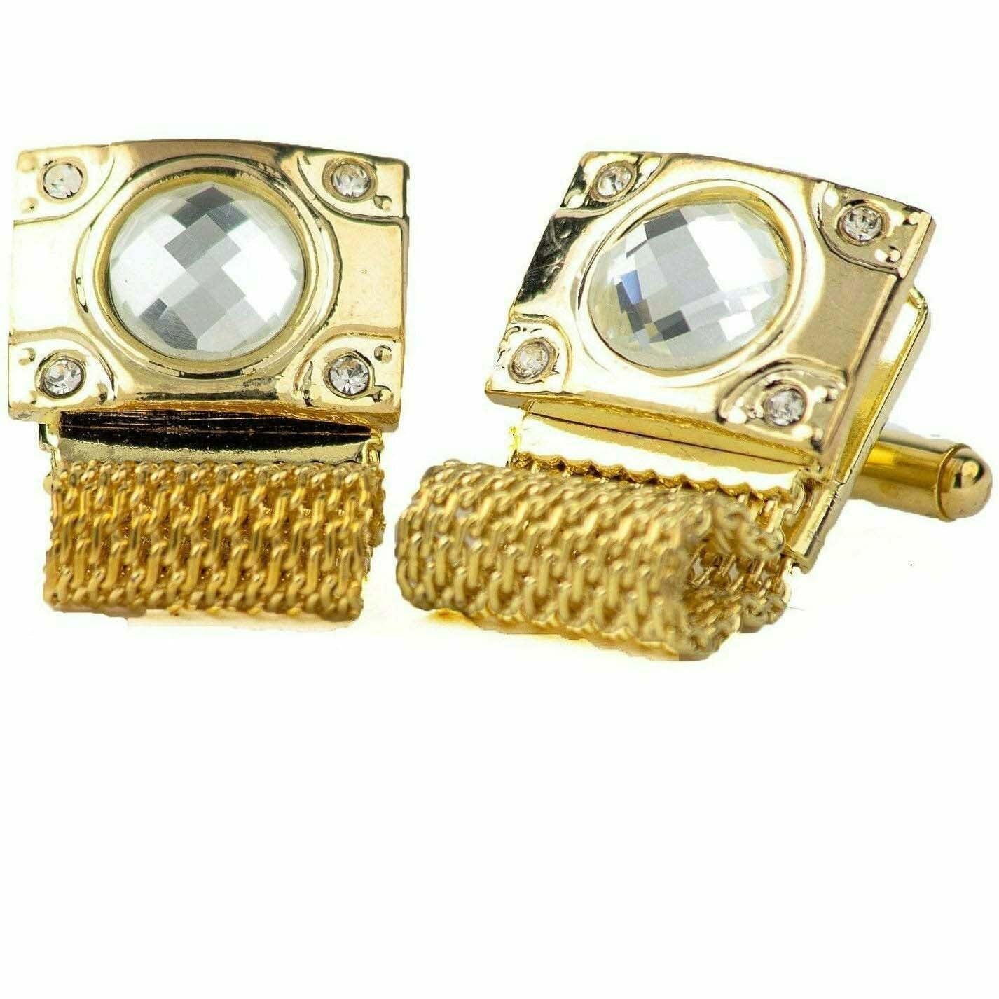 Vittorio Vico Vibrant Colorful Square Crystal Chain Cufflinks in Round Setting