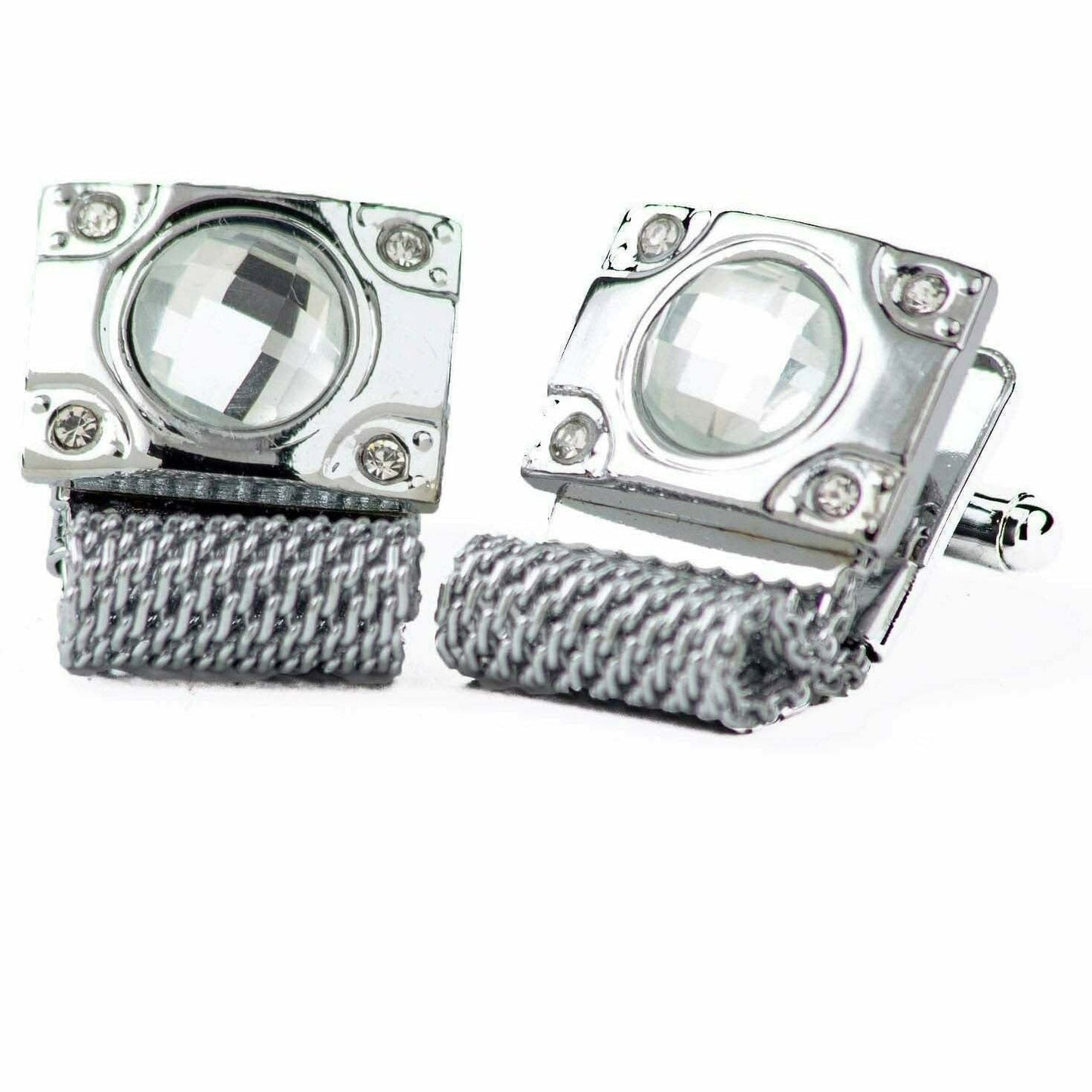 Vittorio Vico Vibrant Colorful Square Crystal Chain Cufflinks in Round Setting