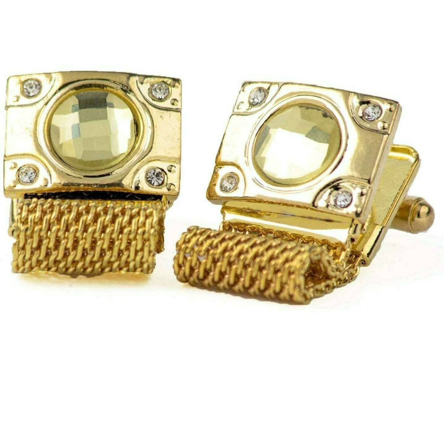 Vittorio Vico Vibrant Colorful Square Crystal Chain Cufflinks in Round Setting