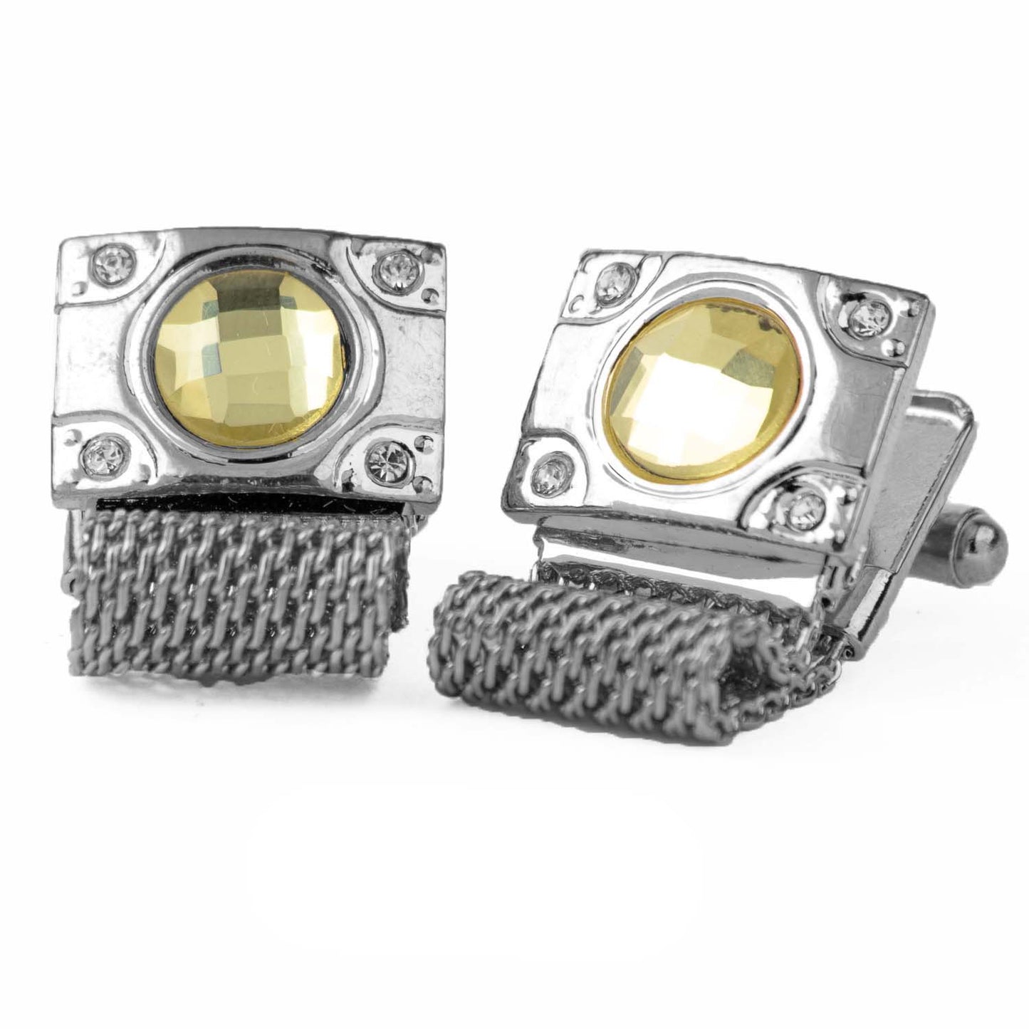 Vittorio Vico Vibrant Colorful Square Crystal Chain Cufflinks in Round Setting