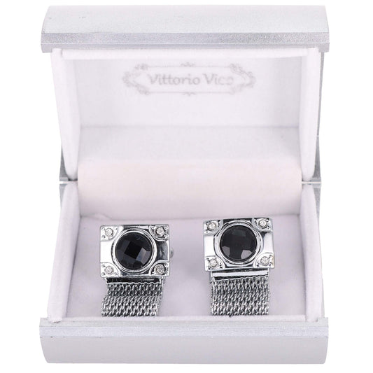 Vittorio Vico Vibrant Colorful Square Crystal Chain Cufflinks in Round Setting