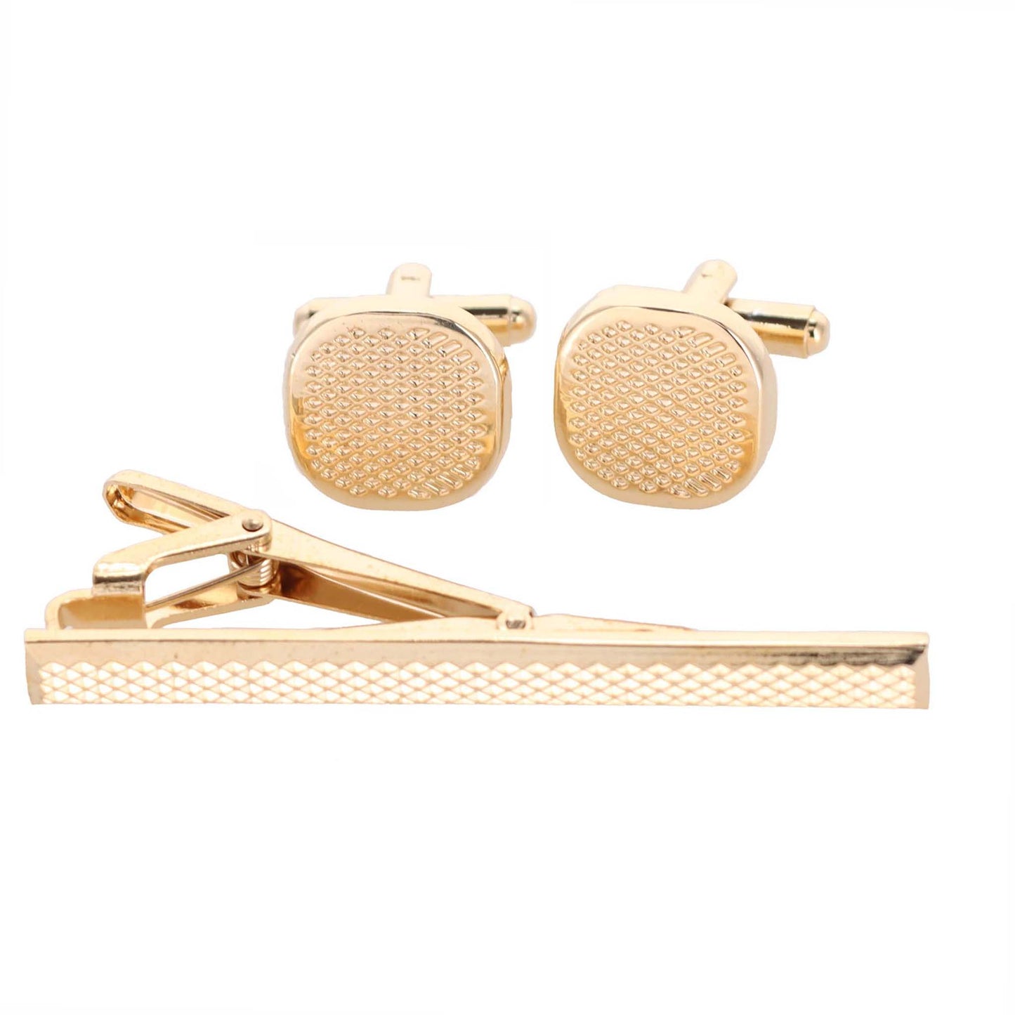 Vittorio Vico Plain Gold Cufflinks & Tie Bar Set