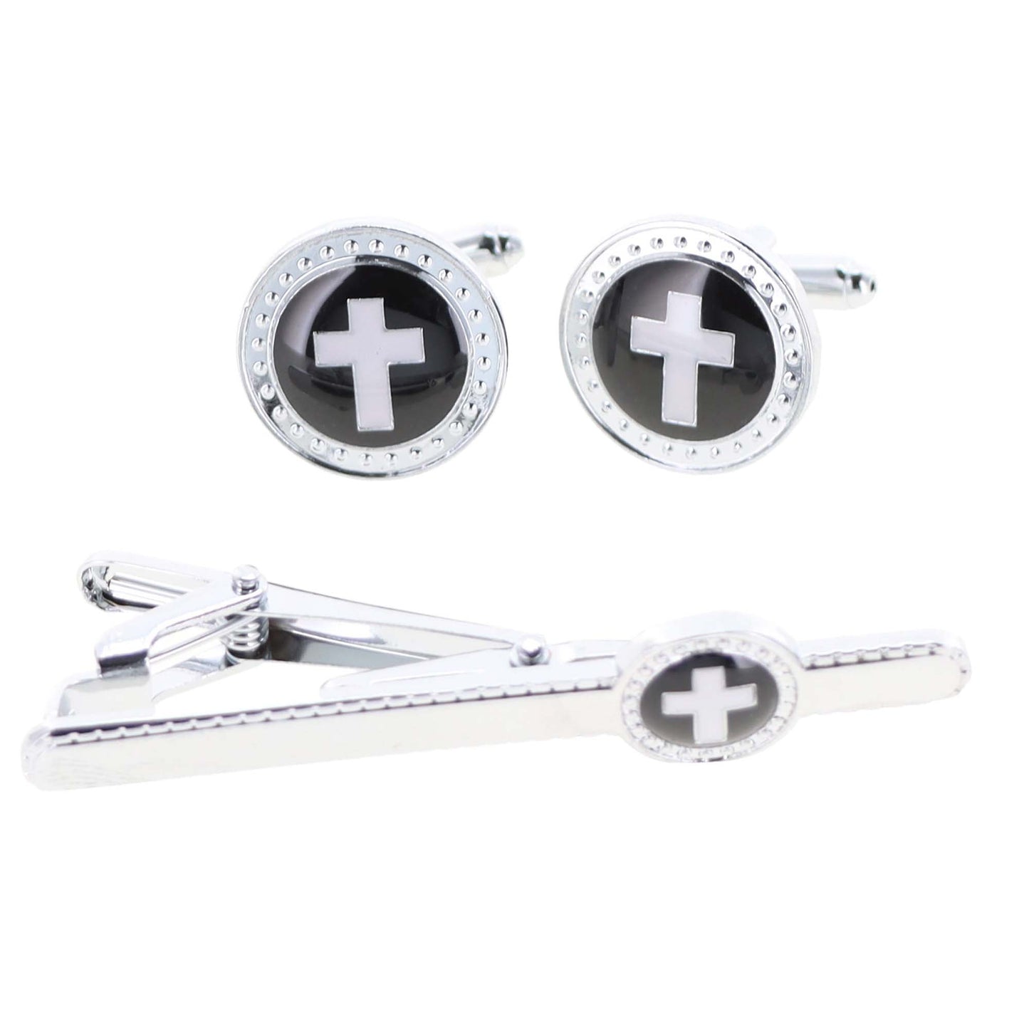 Vittorio Vico Religious Cufflinks & Tie Bar Set