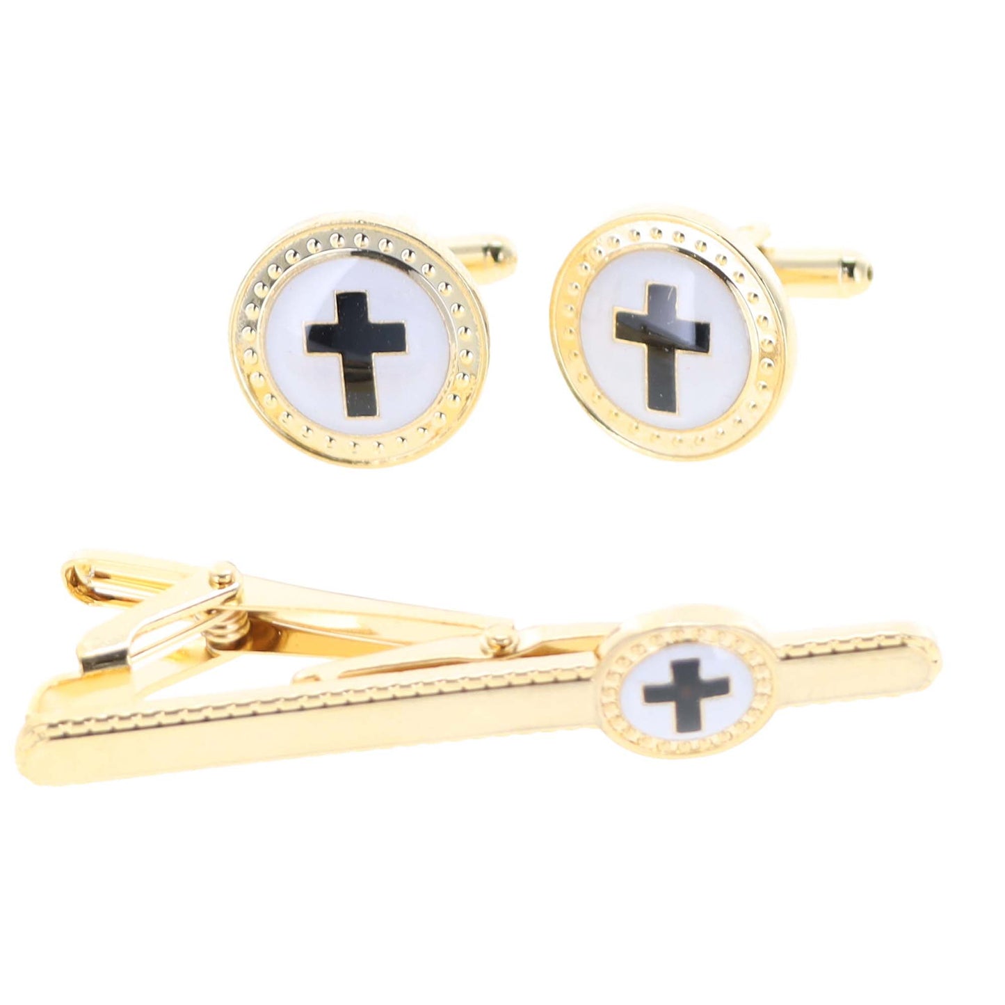 Vittorio Vico Religious Cufflinks & Tie Bar Set