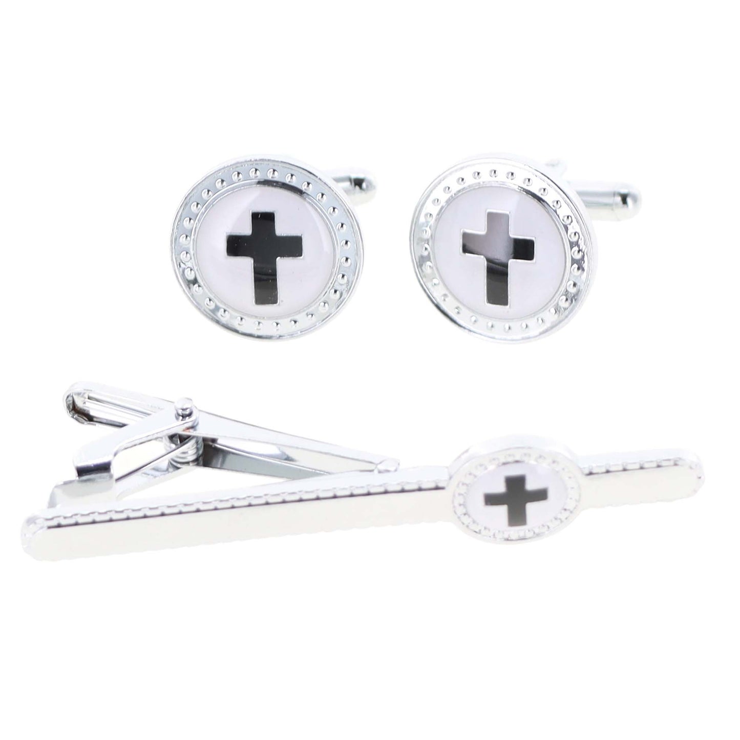 Vittorio Vico Religious Cufflinks & Tie Bar Set