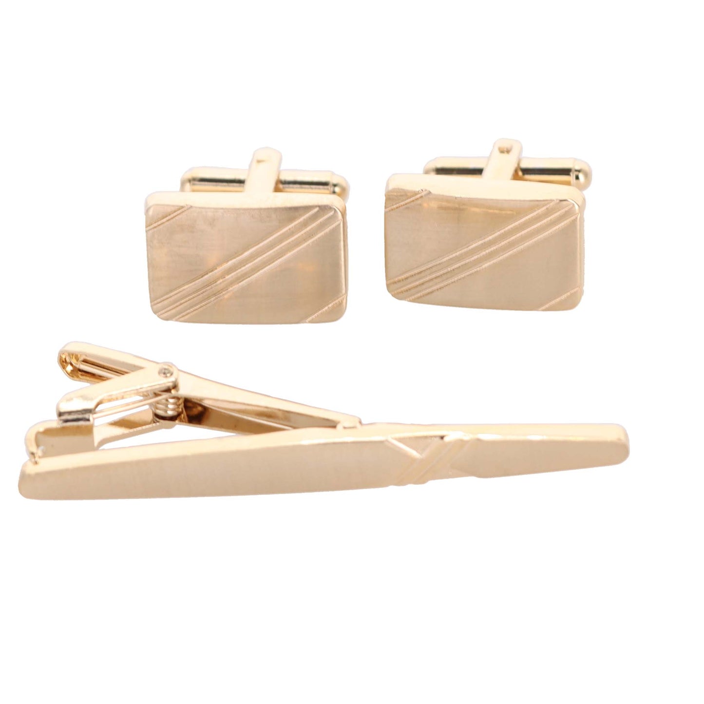 Vittorio Vico Plain Gold Cufflinks & Tie Bar Set