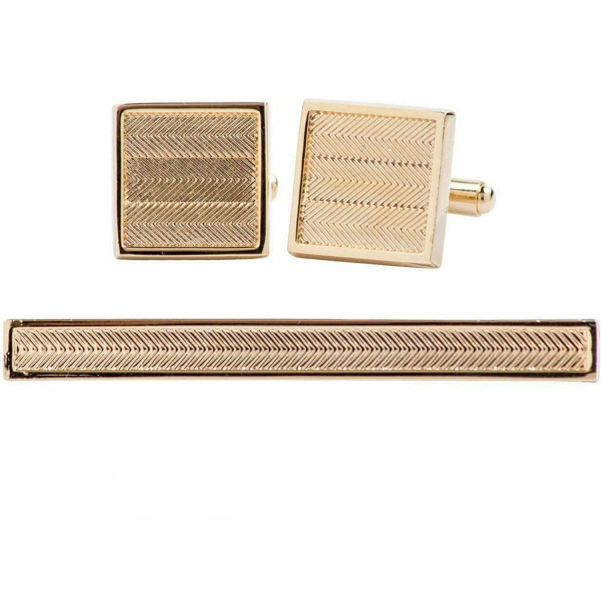 Vittorio Vico Plain Gold Cufflinks & Tie Bar Set