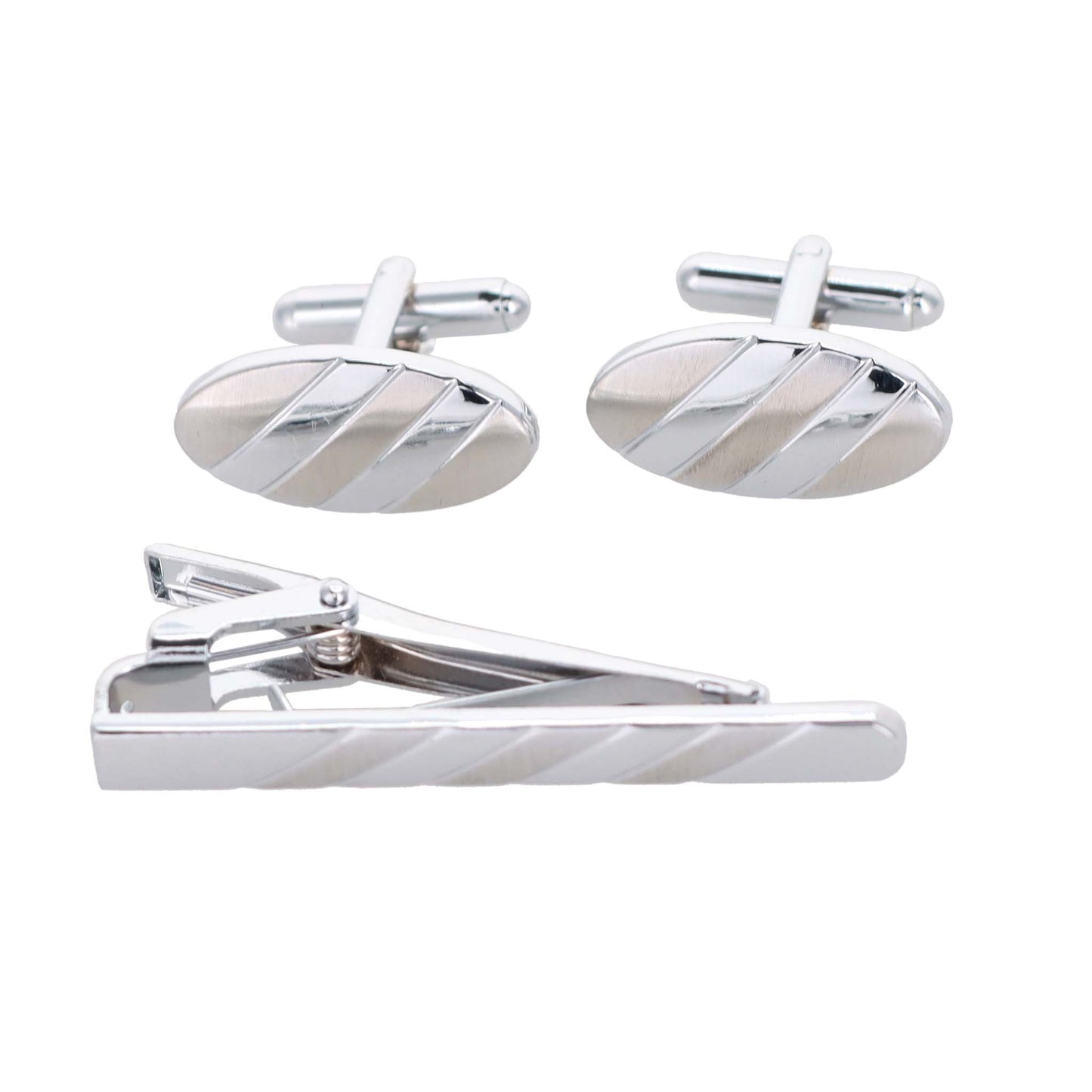 Vittorio Vico Plain Silver Cufflinks & Tie Bar Set