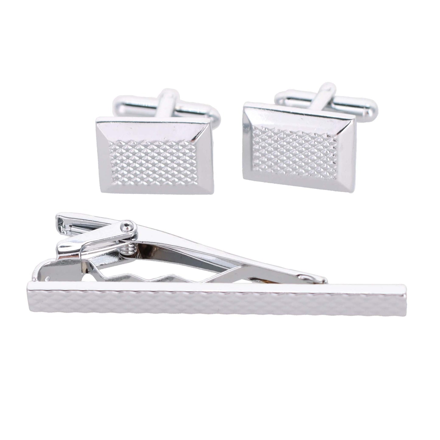 Vittorio Vico Plain Silver Cufflinks & Tie Bar Set