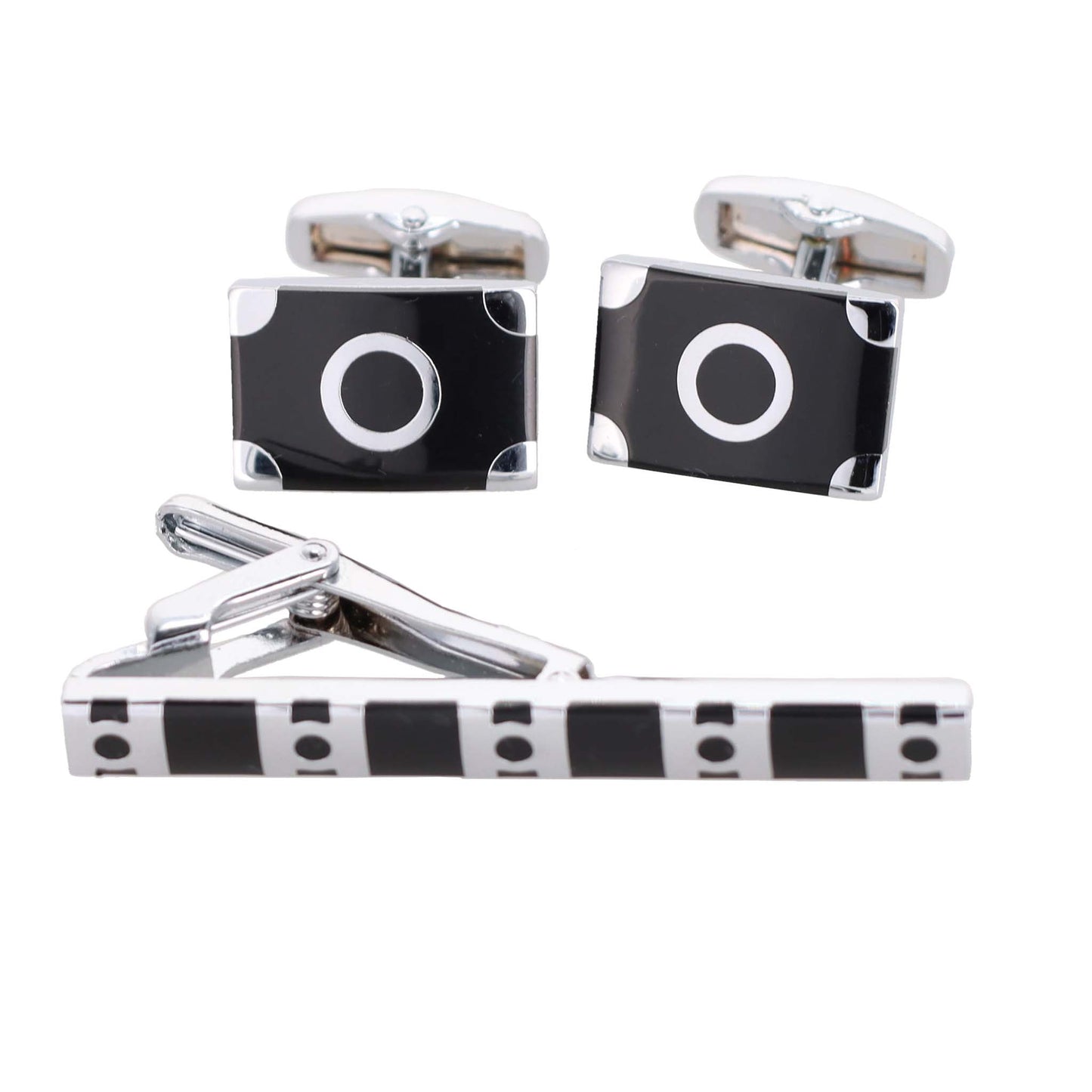 Vittorio Vico Plain Silver Cufflinks & Tie Bar Set