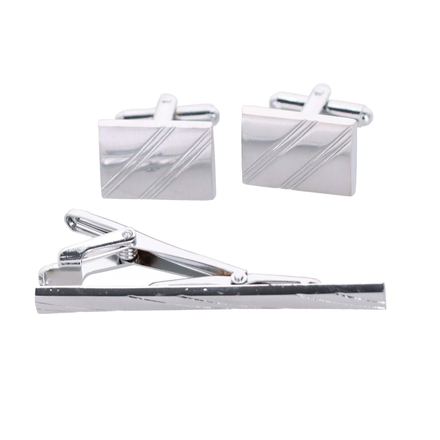 Vittorio Vico Plain Silver Cufflinks & Tie Bar Set