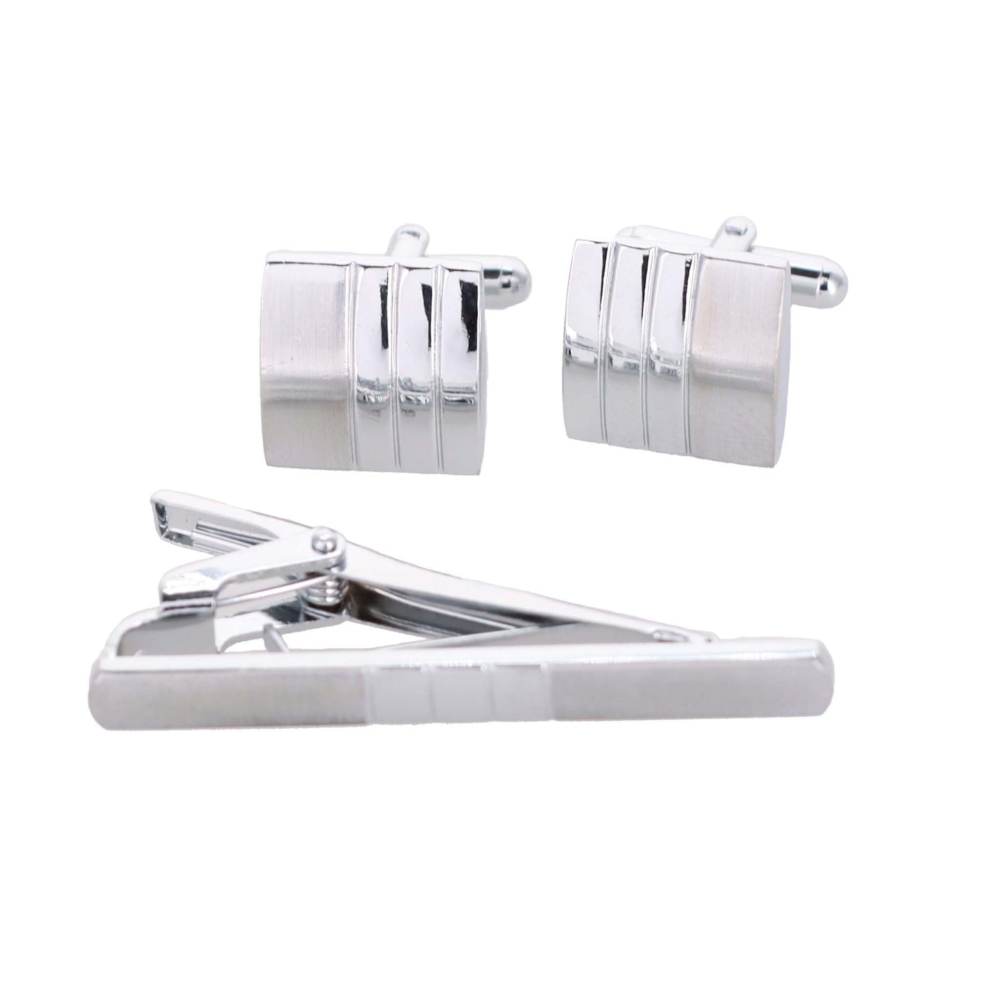 Vittorio Vico Plain Silver Cufflinks & Tie Bar Set