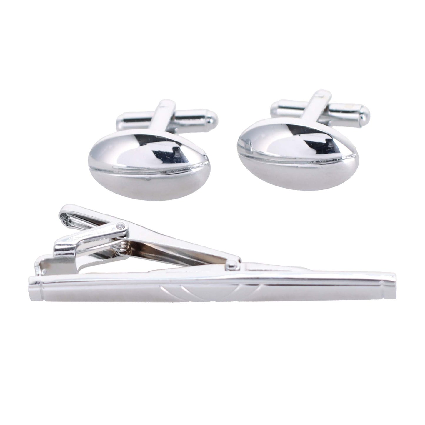 Vittorio Vico Plain Silver Cufflinks & Tie Bar Set