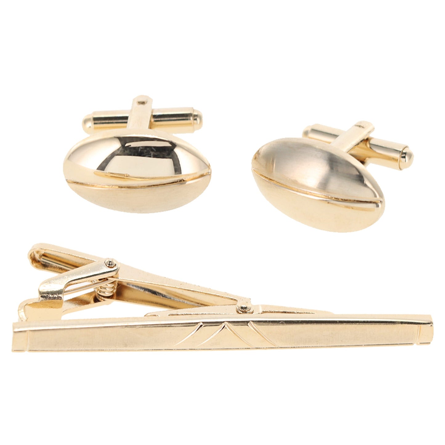 Vittorio Vico Plain Gold Cufflinks & Tie Bar Set