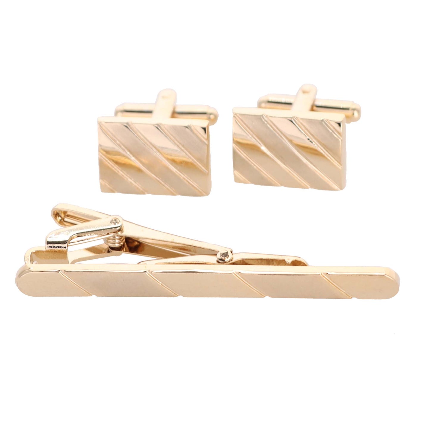 Vittorio Vico Plain Gold Cufflinks & Tie Bar Set