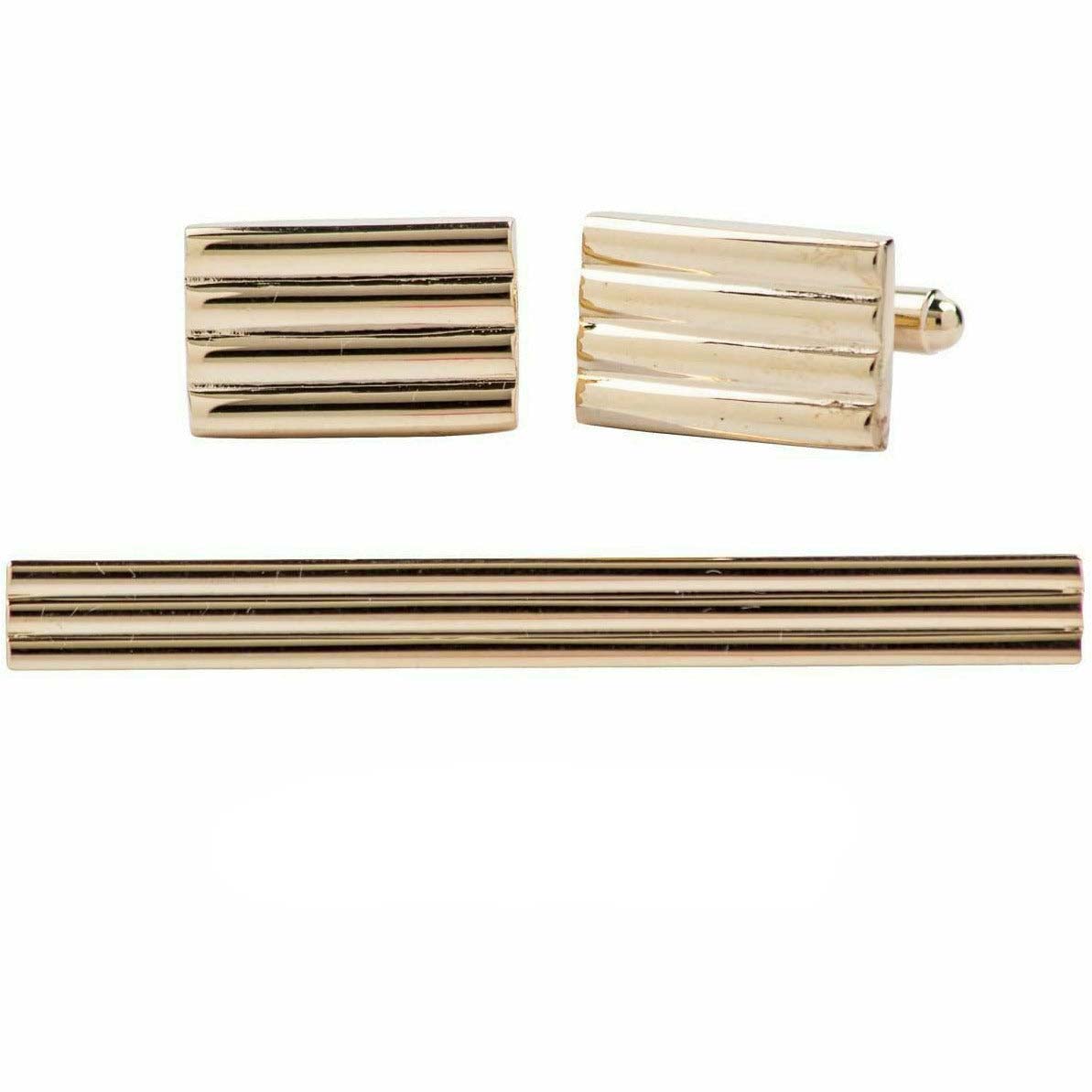 Vittorio Vico Plain Gold Cufflinks & Tie Bar Set