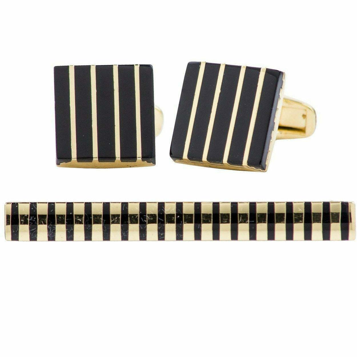 Vittorio Vico Plain Gold Cufflinks & Tie Bar Set